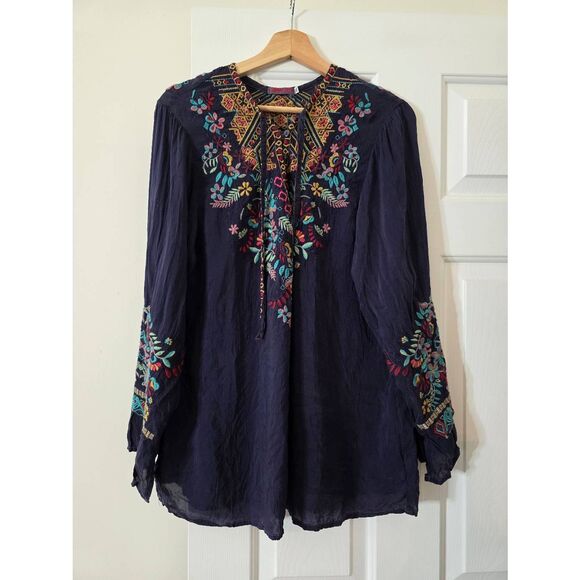 Johnny Was Tops - Johnny Was Sheesoh embroidered blouse in blue Sz XL